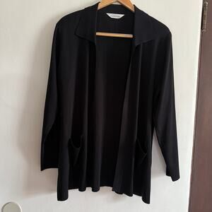 MISOOK | Black Knit Collared Open Front Sweater with Patch Pockets | Extra Large